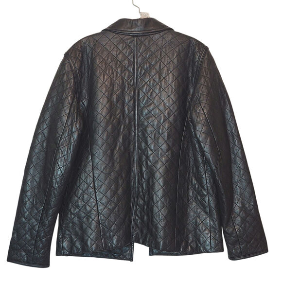 SIENA Black Genuine Leather Jacket Button Down Front Quilted Classic Chic 10 - Picture 9 of 16
